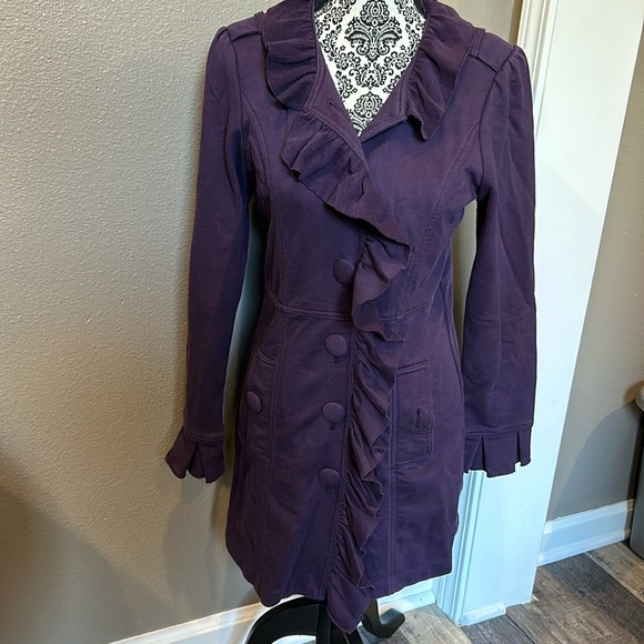 Kut from the Kloth Purple Ruffle Peacoat Trench Jacket Women's size Medium - Picture 1 of 8